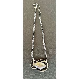 Beetle Scarab Silver Tone Necklace W/ Adjustable Clasp Steampunk Gothic